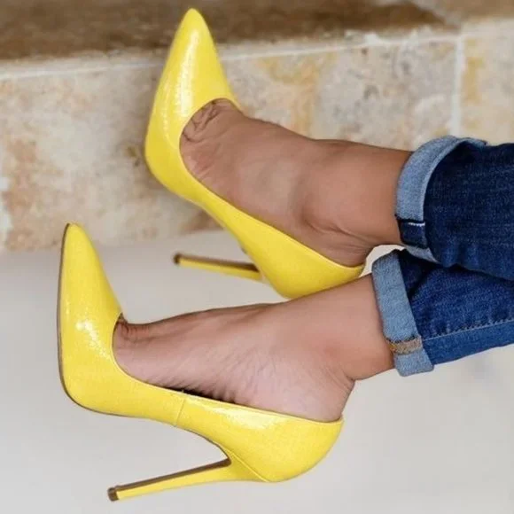 Women's Yellow Pointed Toe Stiletto Pumps High Heels - Picture 1 of 5